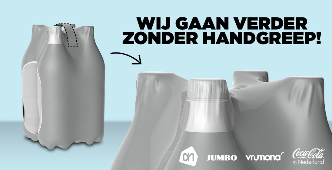 Albert Heijn, Jumbo, Vrumona en Coca-Cola schaffen gezamenlijk plastic handgreepjes af