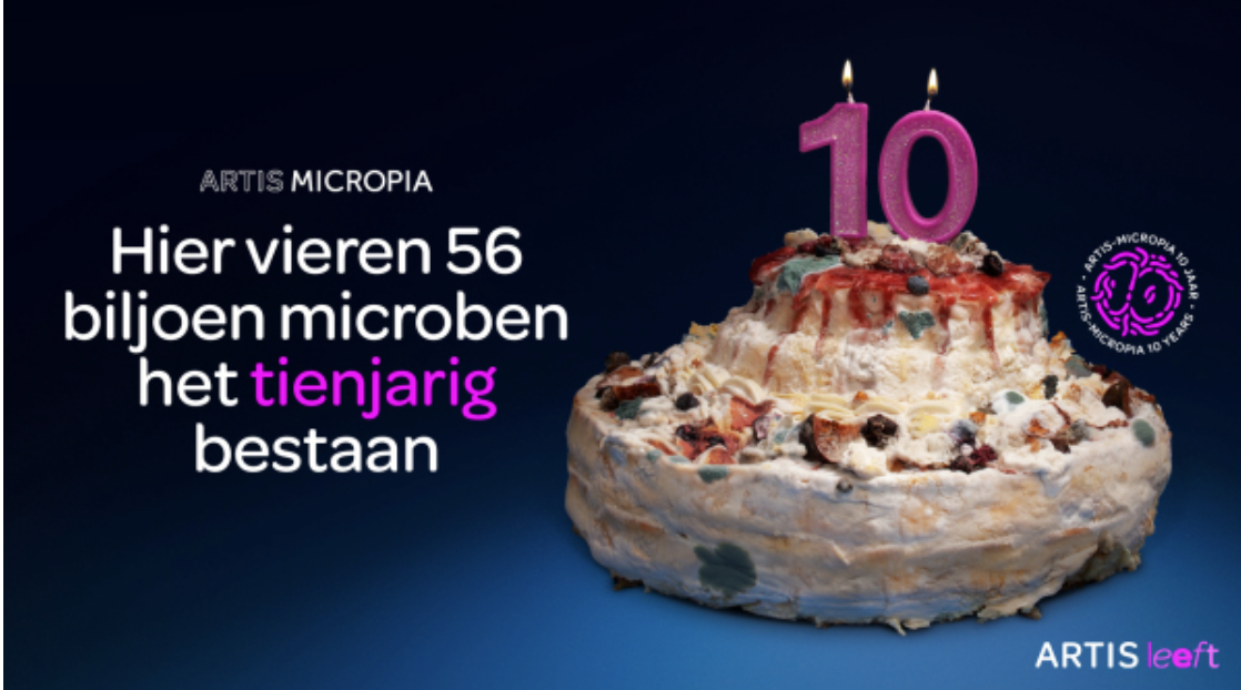  ARTIS-Micropia viert 10-jarig bestaan met een beschimmelde taart